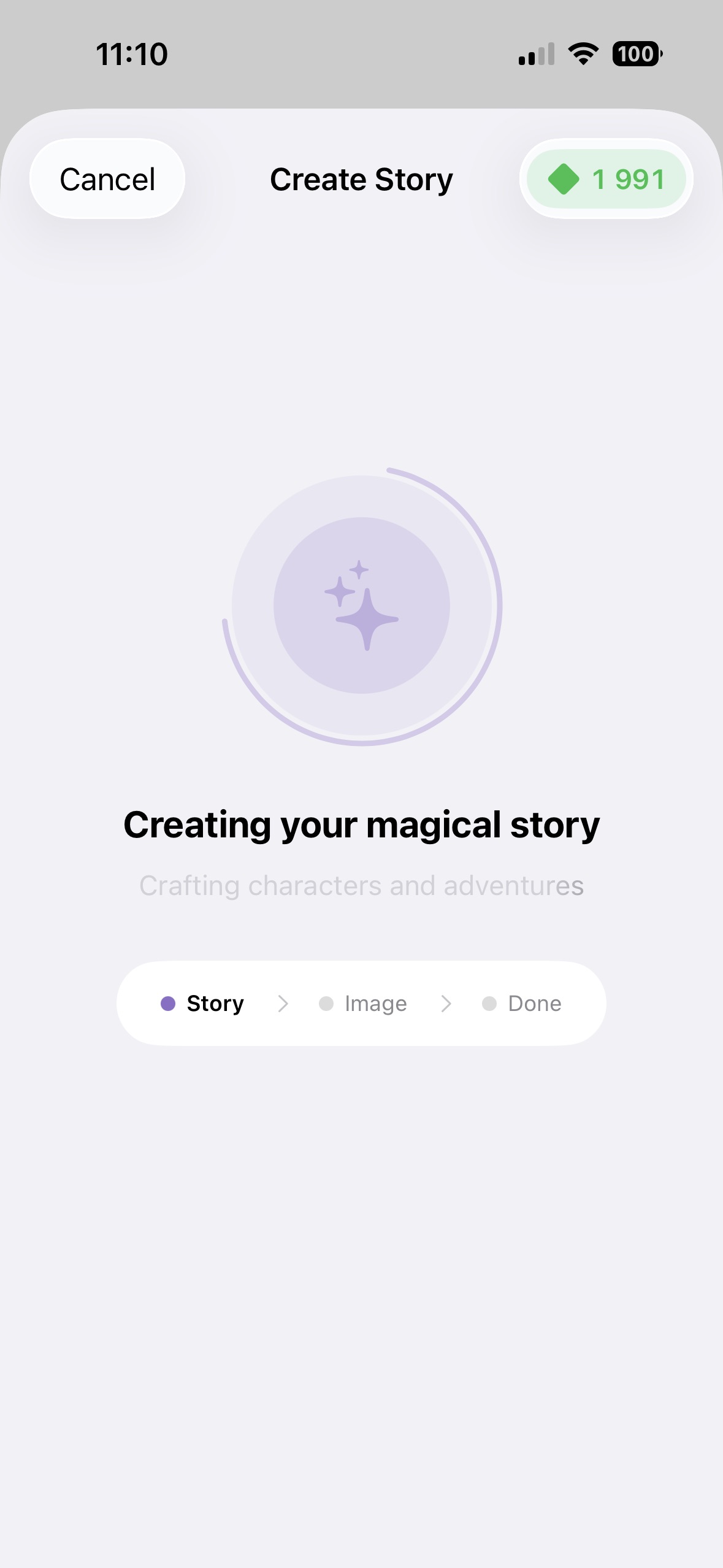 Stowly story generation screen where parents enter a story topic for their child
