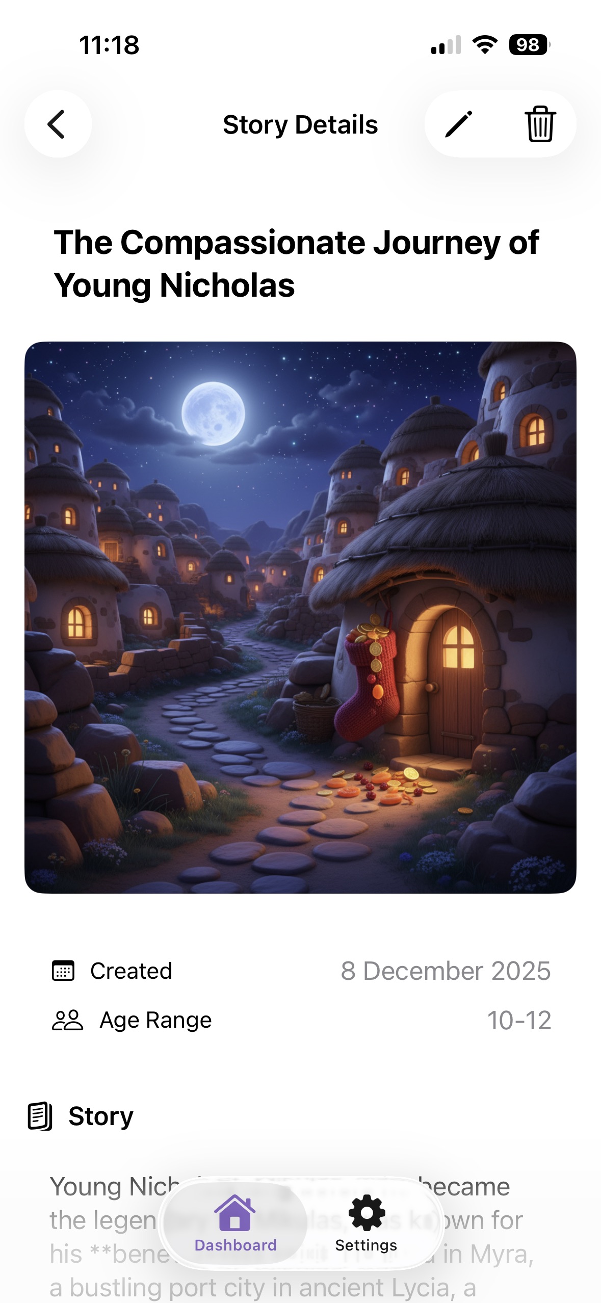 Stowly story summary screen showing educational facts and new vocabulary words from the story